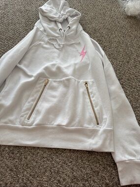 White Hooded Women's Sweatshirt with Pink Lightning Accent